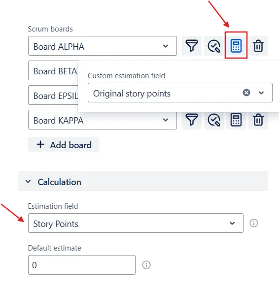Estimation field configuration in multi-team throughput report