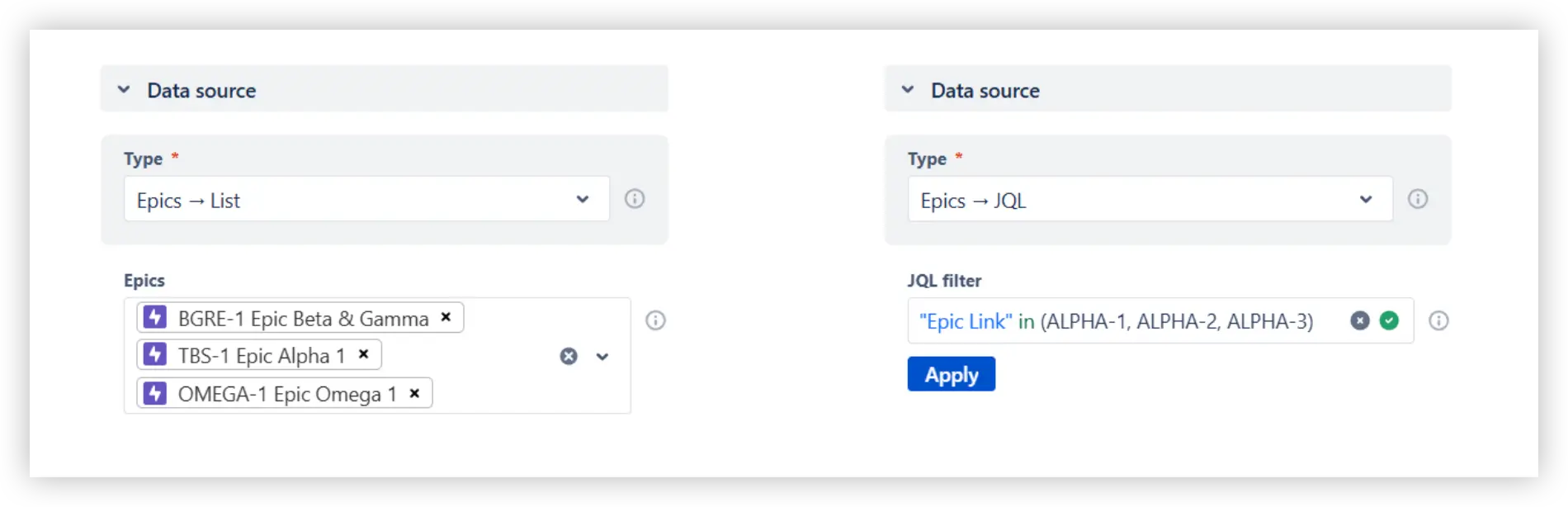 Selecting epics from the dropdown and with JQL in Jira Epic CFD