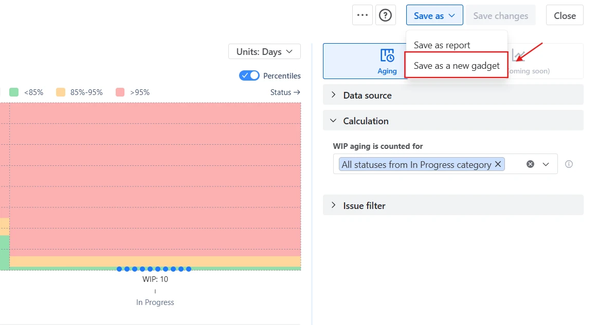 Saving the WIP Aging chart on a Jira dashboard
