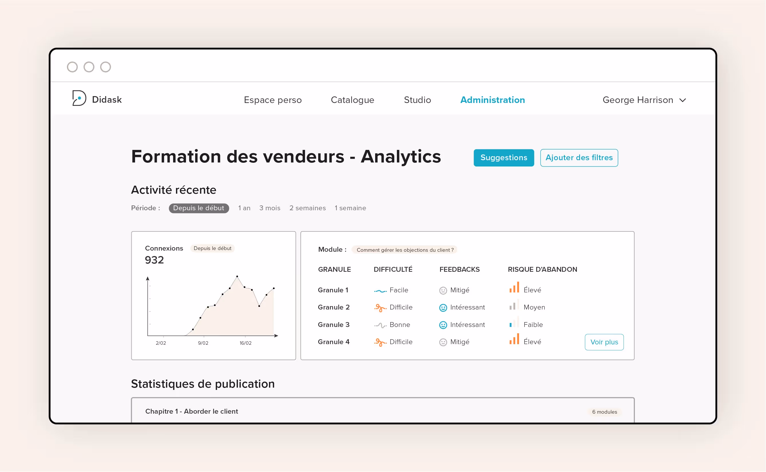 outils de tracking pour mesurer l'efficacité des formations e-learning directement sur le LMS Didask