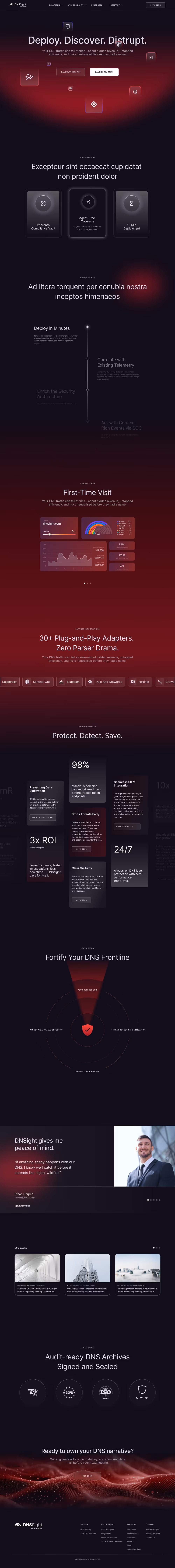 Cybersecurity SaaS website design for DNS threat detection platform by RSA Creative Studio built on Webflow