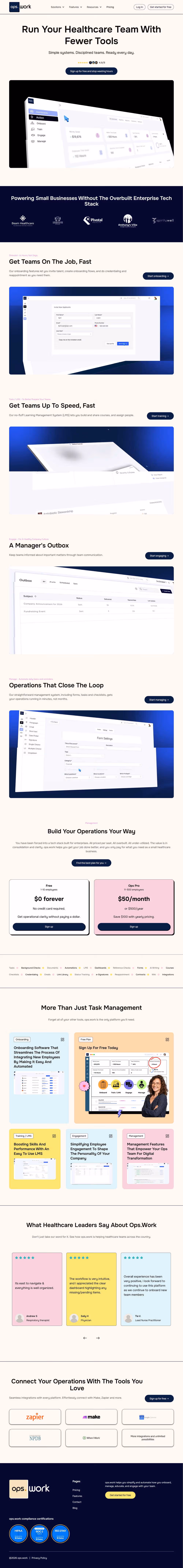 Healthcare operations management SaaS website design for team productivity platform by RSA Creative Studio built on Webflow