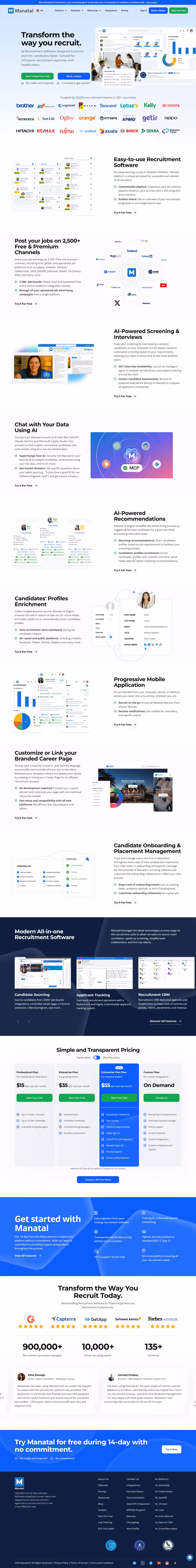 AI recruitment software SaaS website design for HR technology platform by RSA Creative Studio built on Webflow