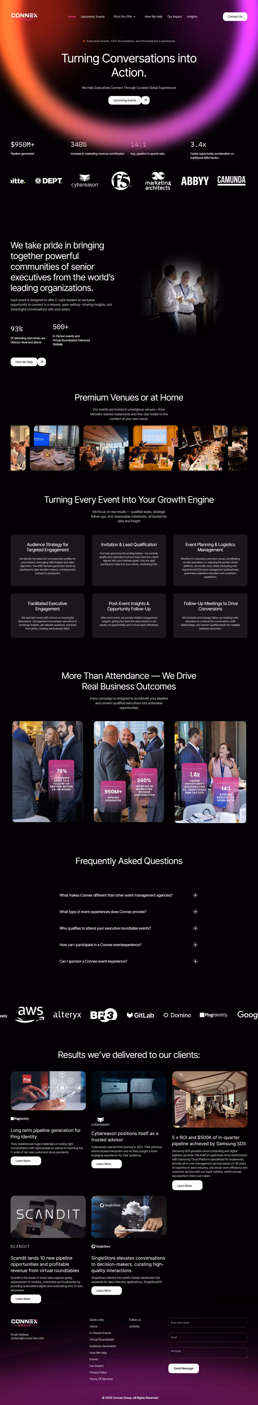 B2B executive events platform website design by RSA Creative Studio