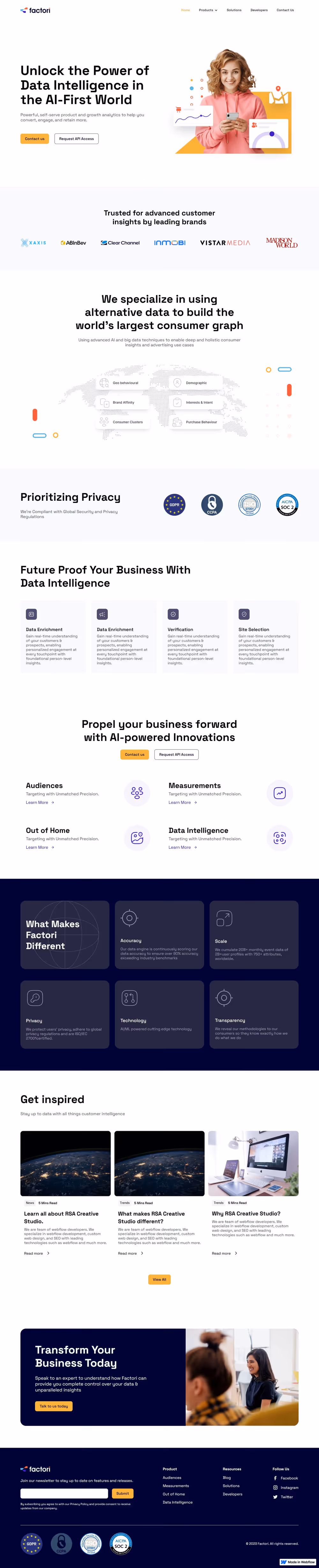 AI data intelligence platform website design for consumer insights SaaS by RSA Creative Studio built on Webflow
