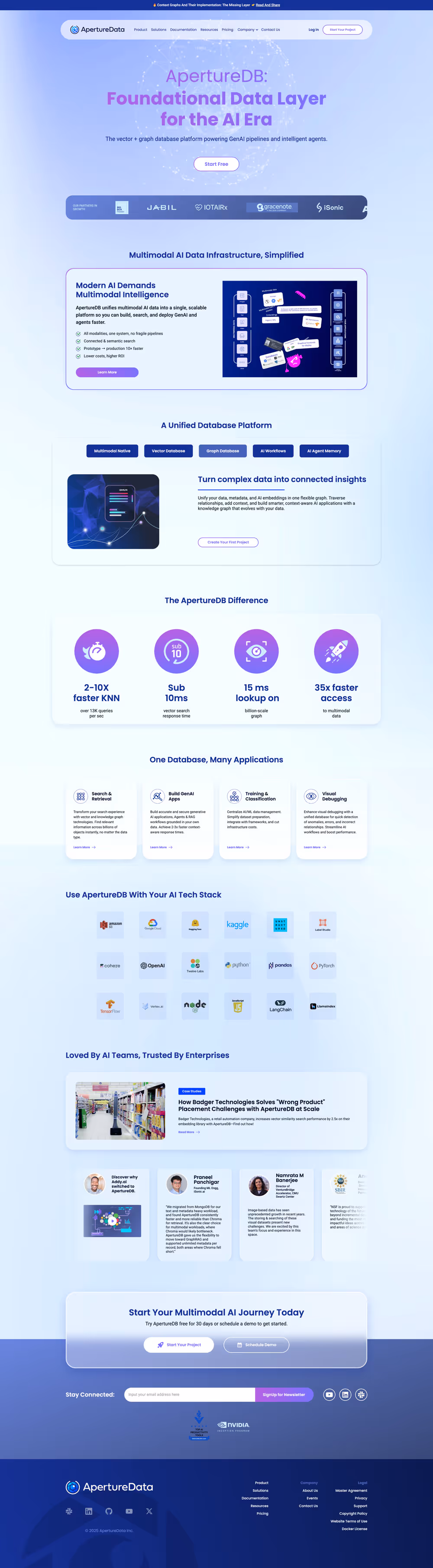 AI SaaS website design for multimodal database platform by RSA Creative Studio built on Webflow