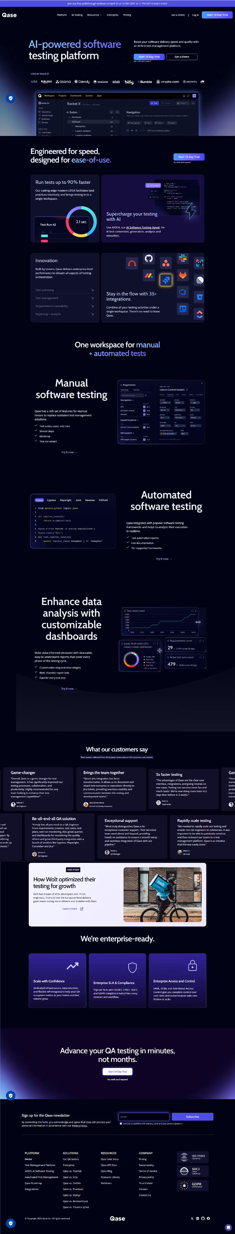 AI software testing platform website design for QA management SaaS by RSA Creative Studio built on Webflow