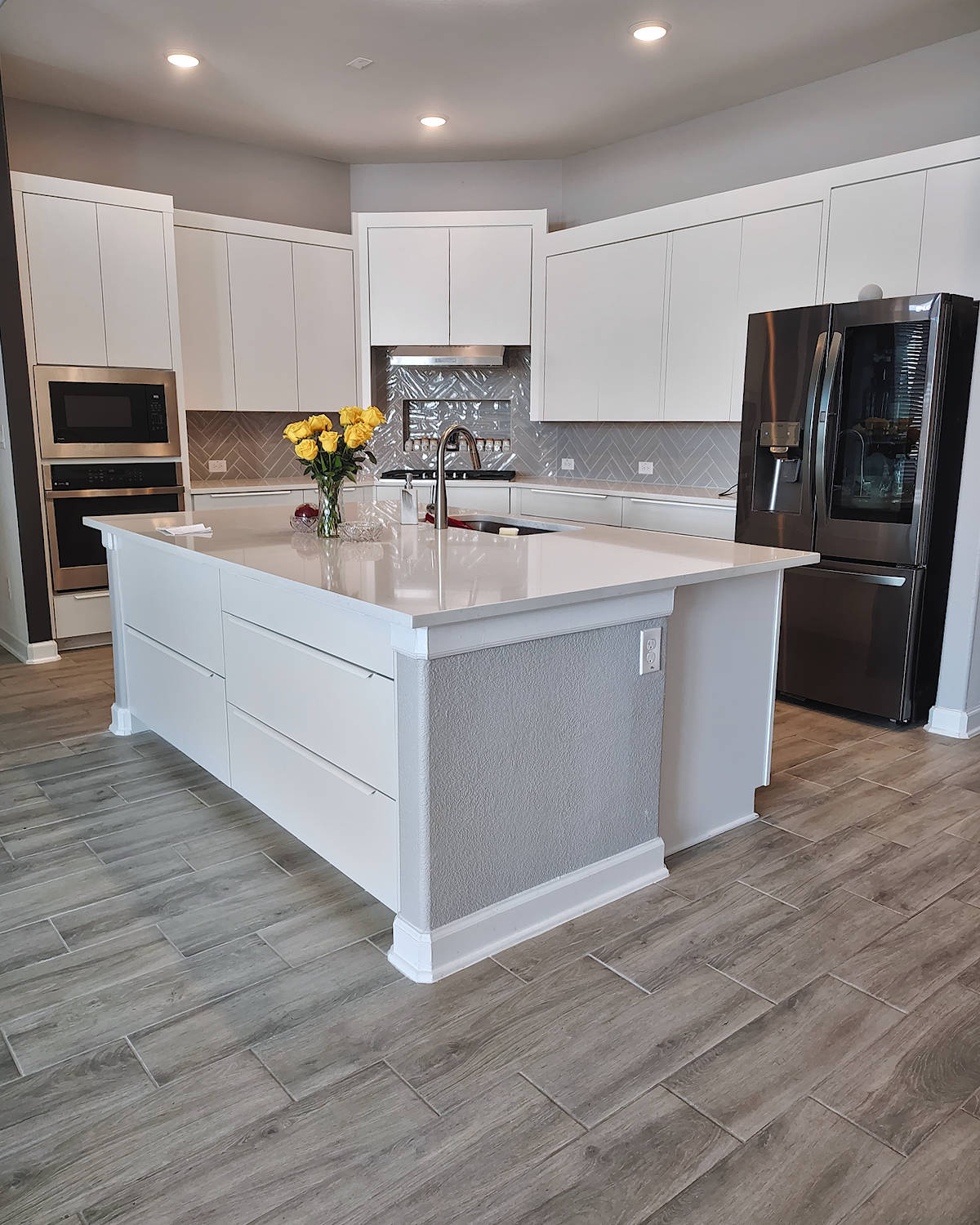 Custom modern European slab facing.