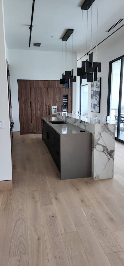 Custom dark walnut kitchen cabinets.