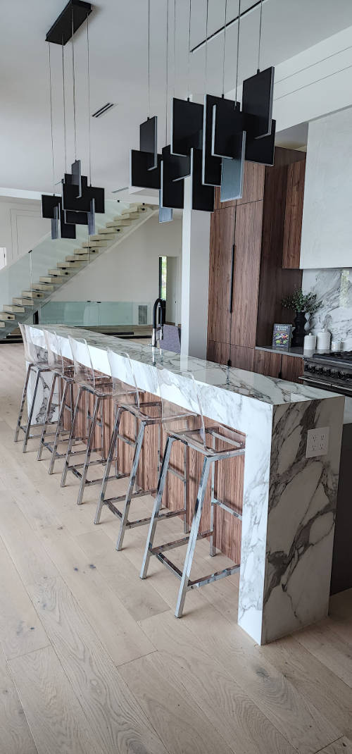 Custom dark walnut kitchen cabinets.