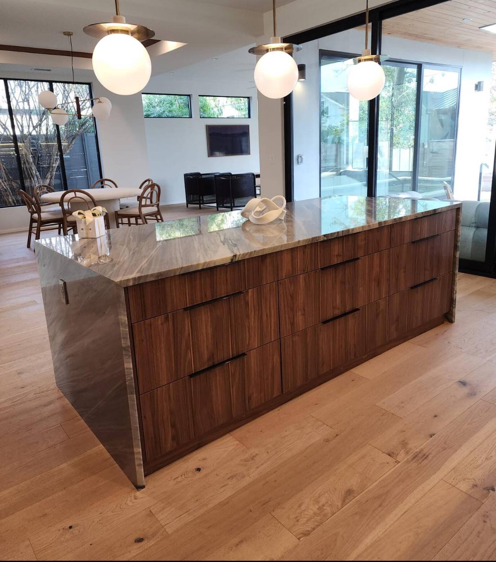 Custom dark walnut kitchen island.