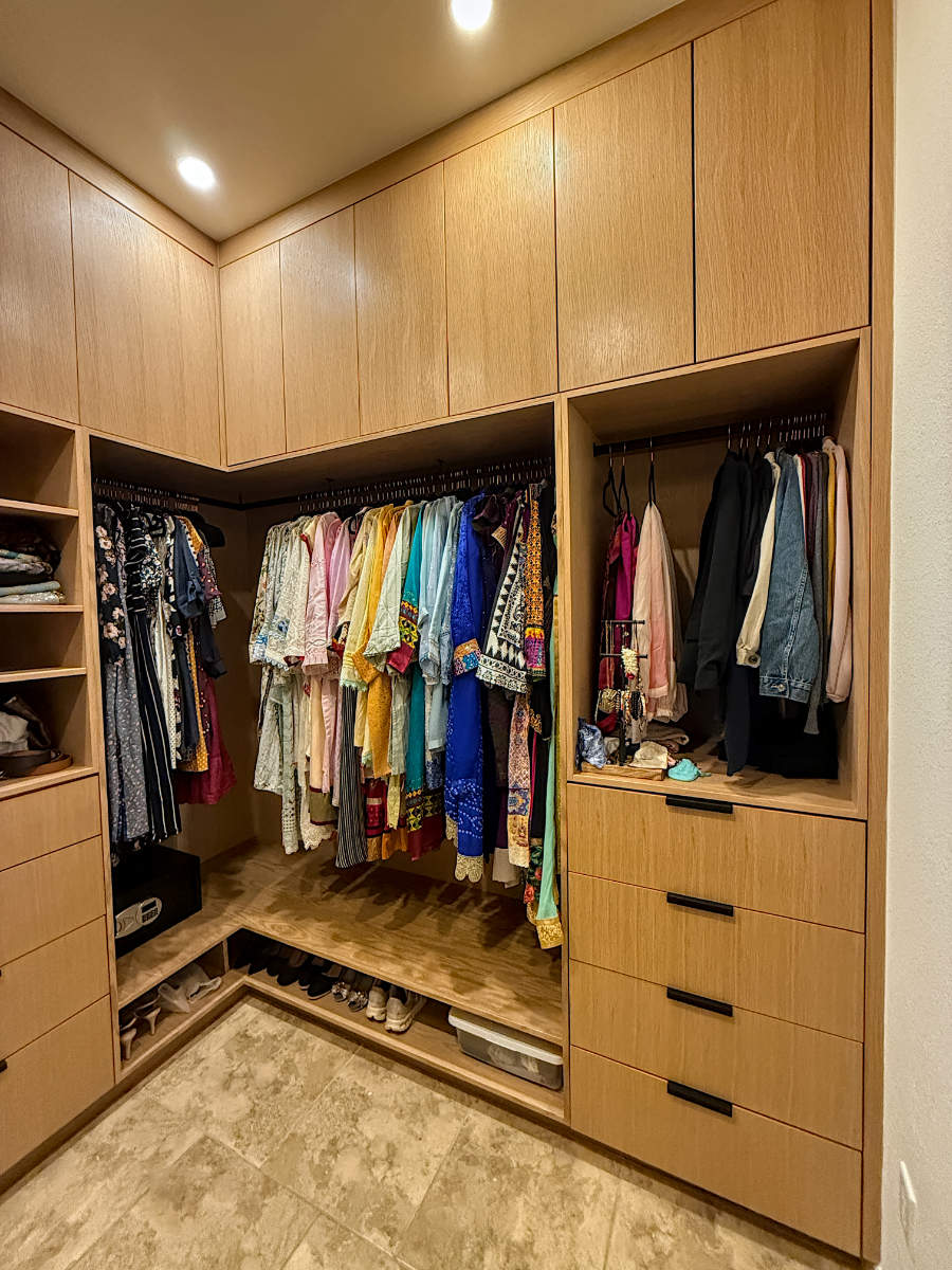 Custom riff sawn white oak closet.