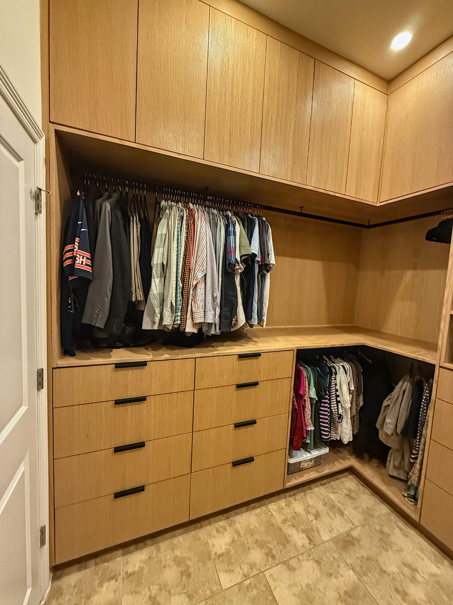 Custom riff sawn white oak closet.