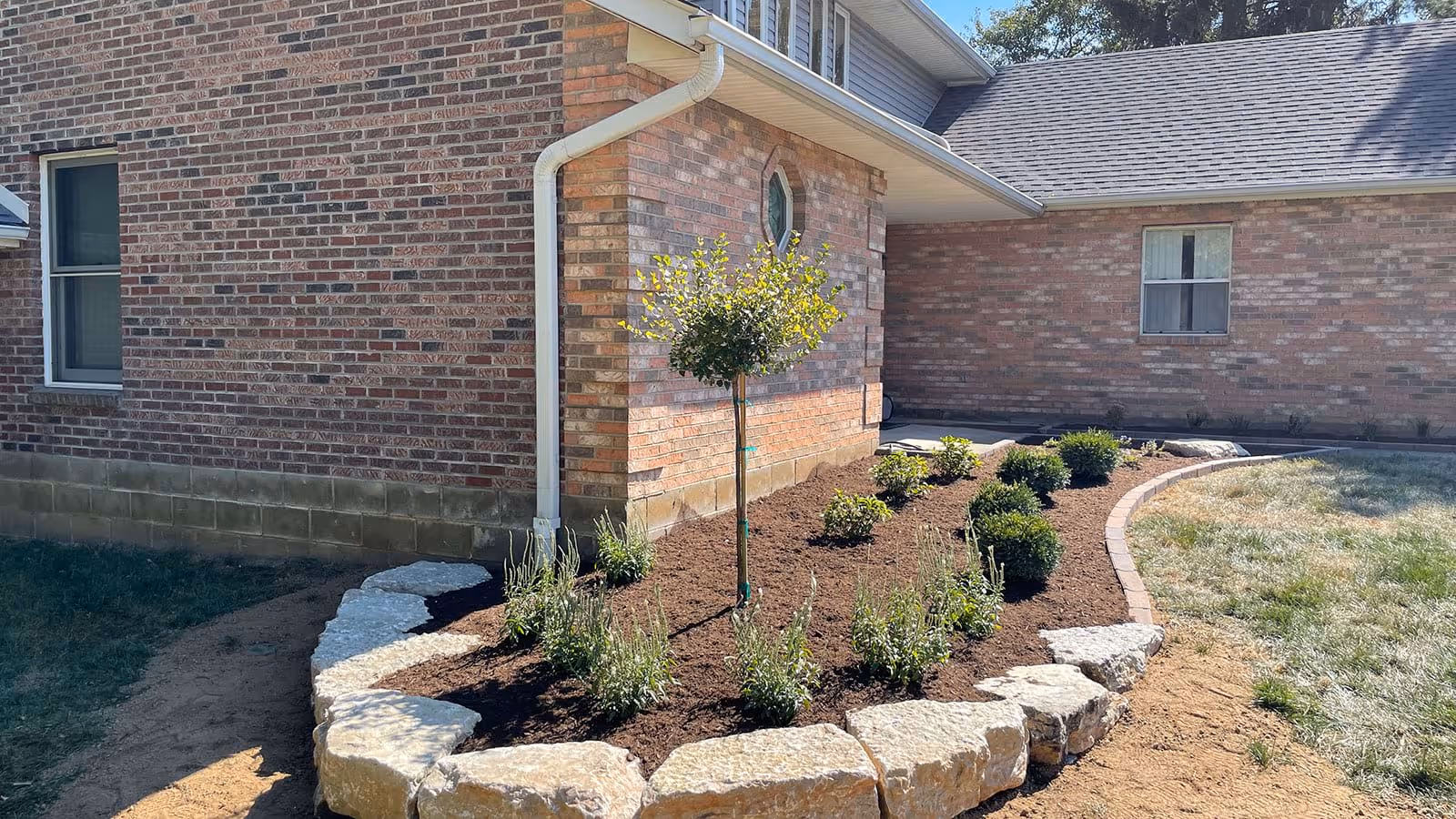 Front Landscape Installation in Eaton, OH by Weidner Landscaping.