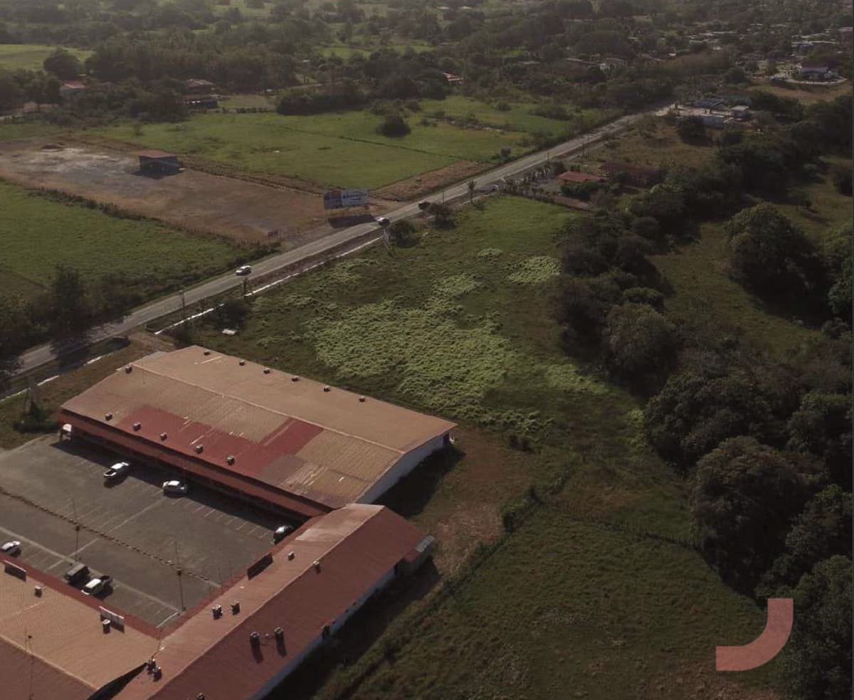 commercial plaza in Playa Venao Panama aerial view showing open air layout and surrounding tropical landscape