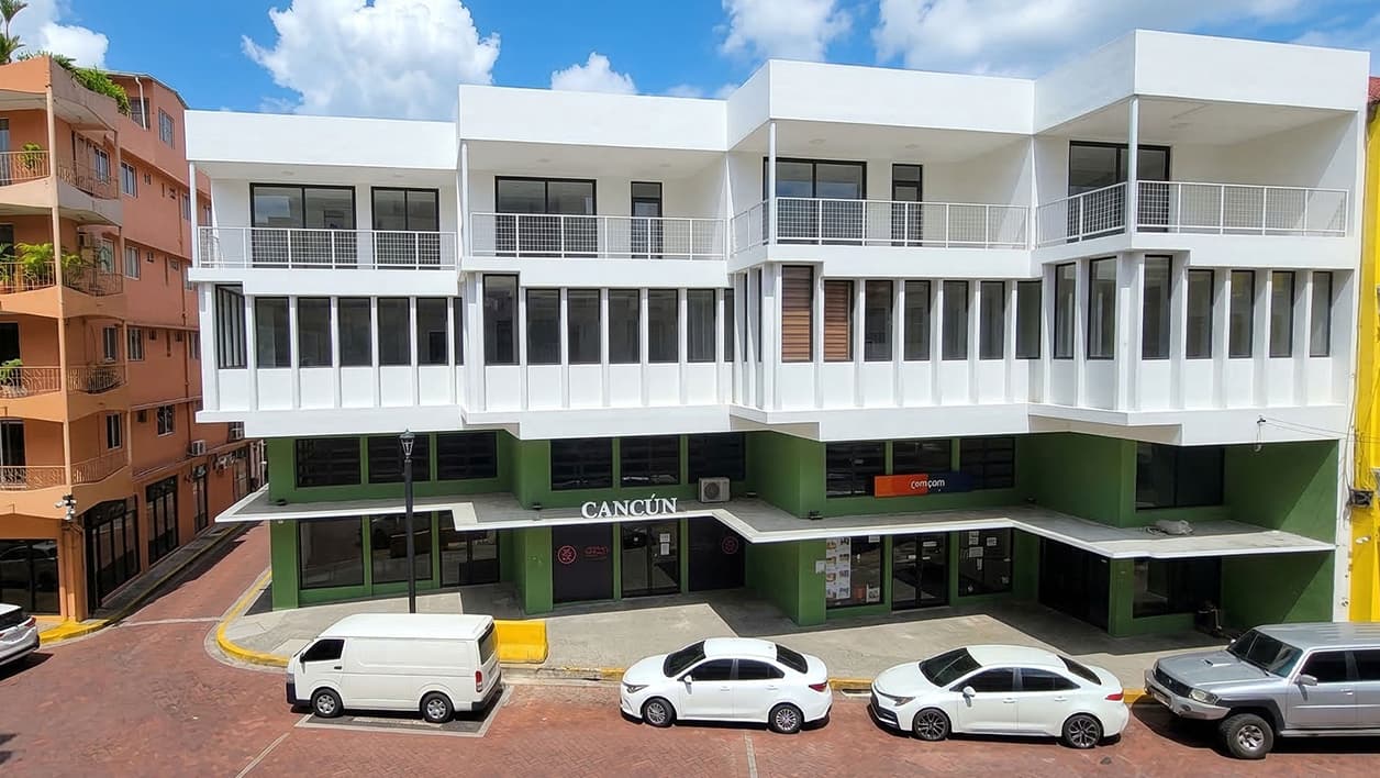 mid century apartment building in Casco Antiguo Panama with commercial ground floor and residential units