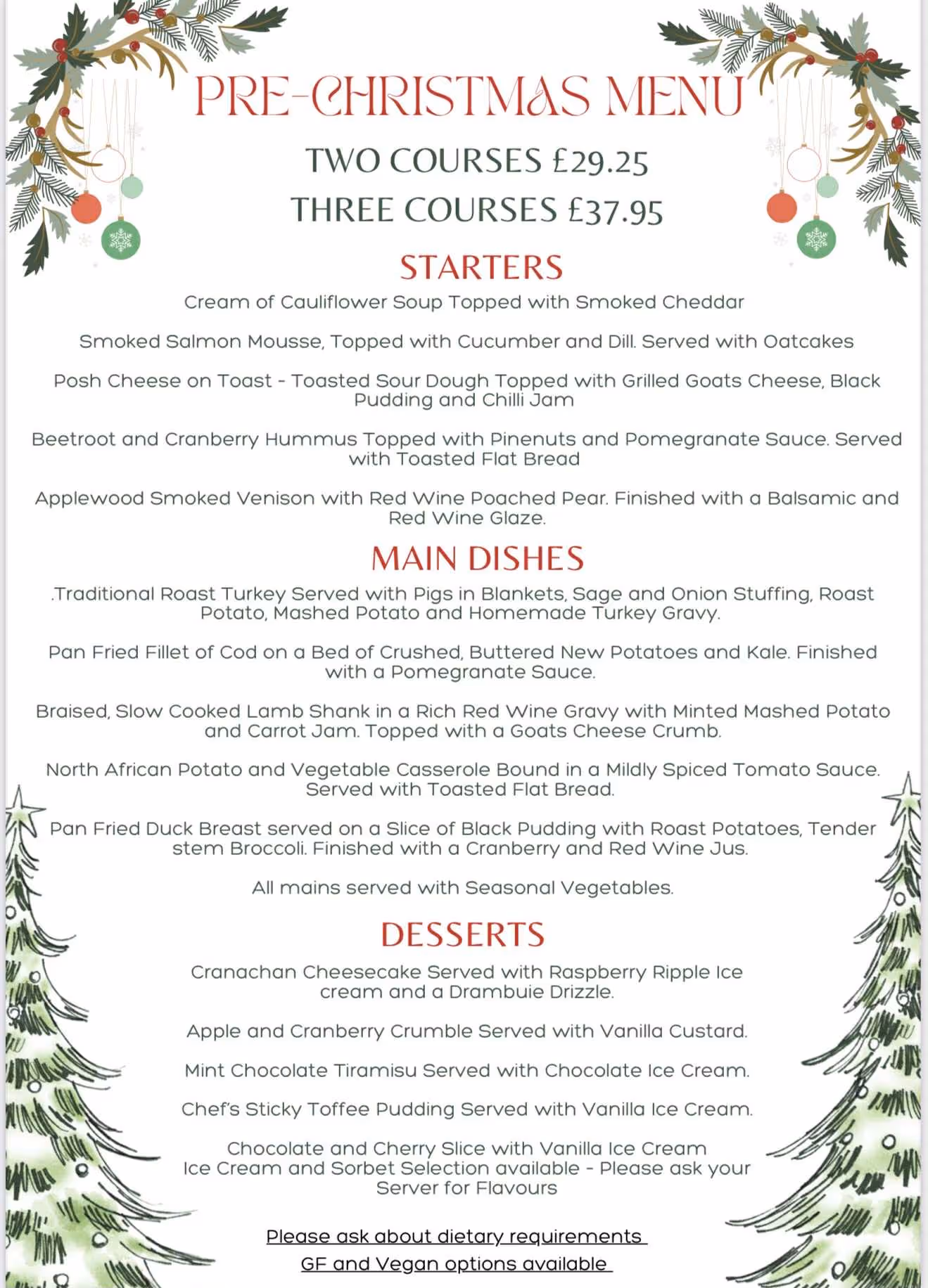 number 27 inverness christmas dinner menu