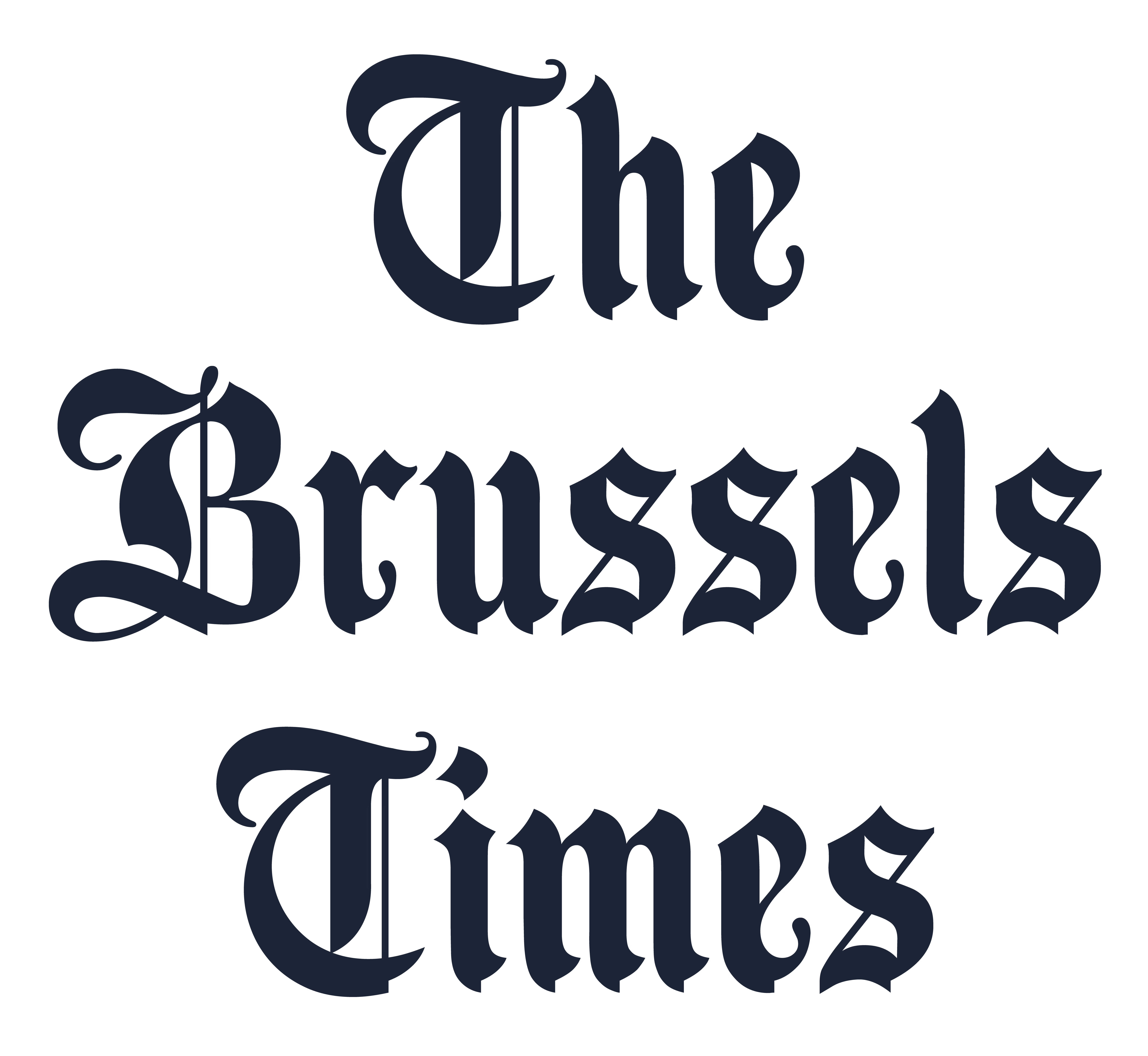 Blackletter style text reading 'The Brussels Times' on a transparent background.