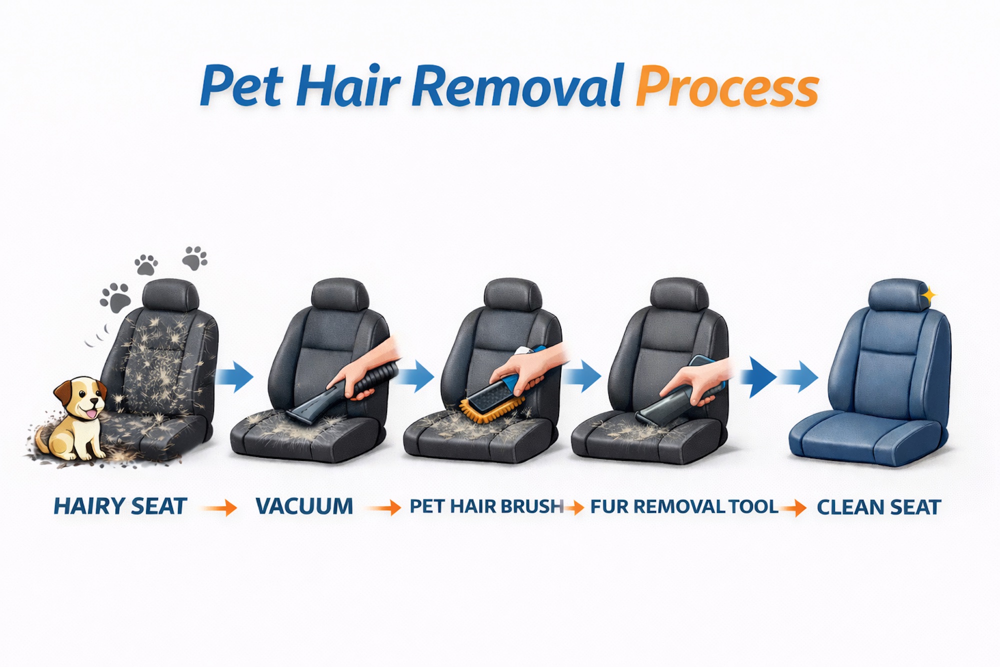 Pet hair removal from car seats using detailing vacuum in Bergen County NJ