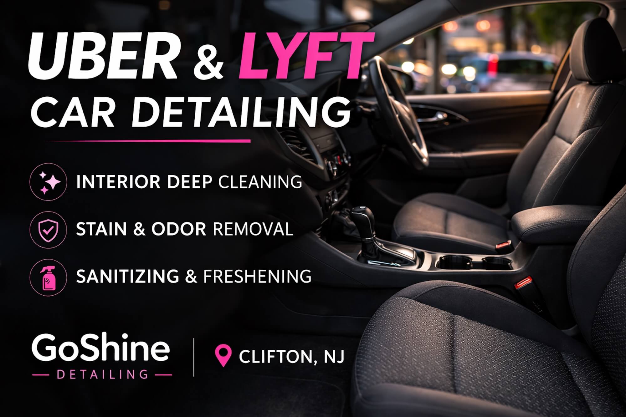 clean rideshare vehicle interior after professional detailing