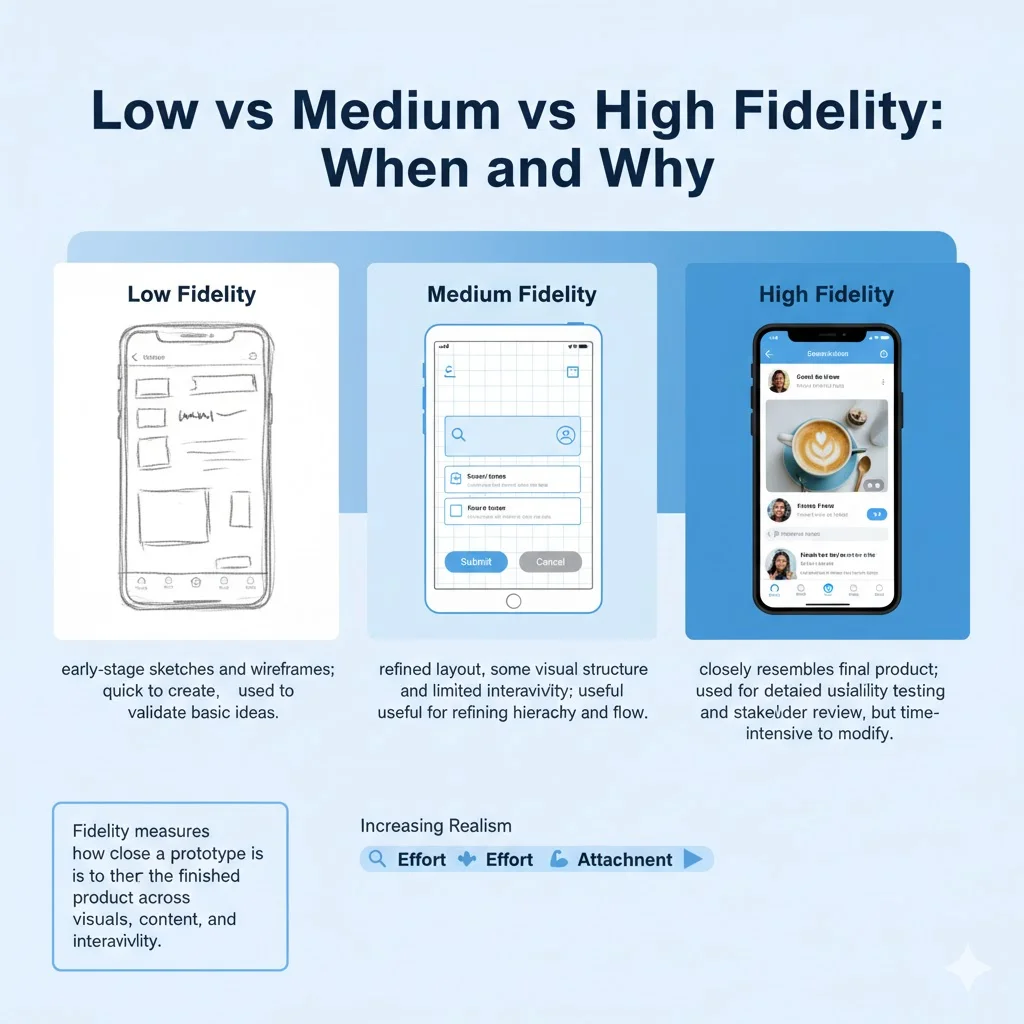 Low vs medium vs high fidelity: when and why