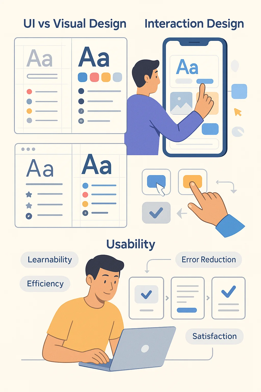 UI versus visual design, interaction design and usability