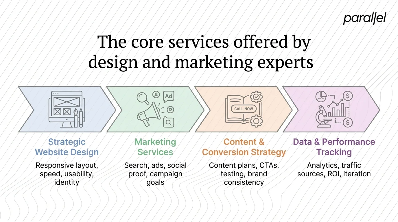 The core services offered by design and marketing experts