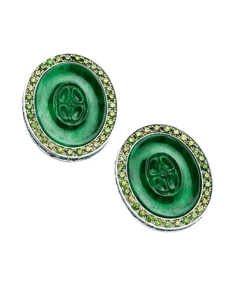 Ohrstecker aus Weissgold mit Jade und Demantoid