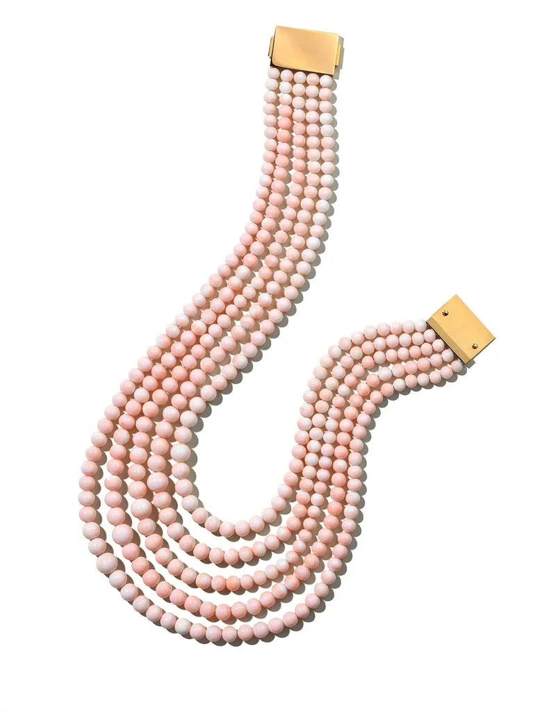 5-Strang-Kette aus Rotgold und Koralle Engelshaut