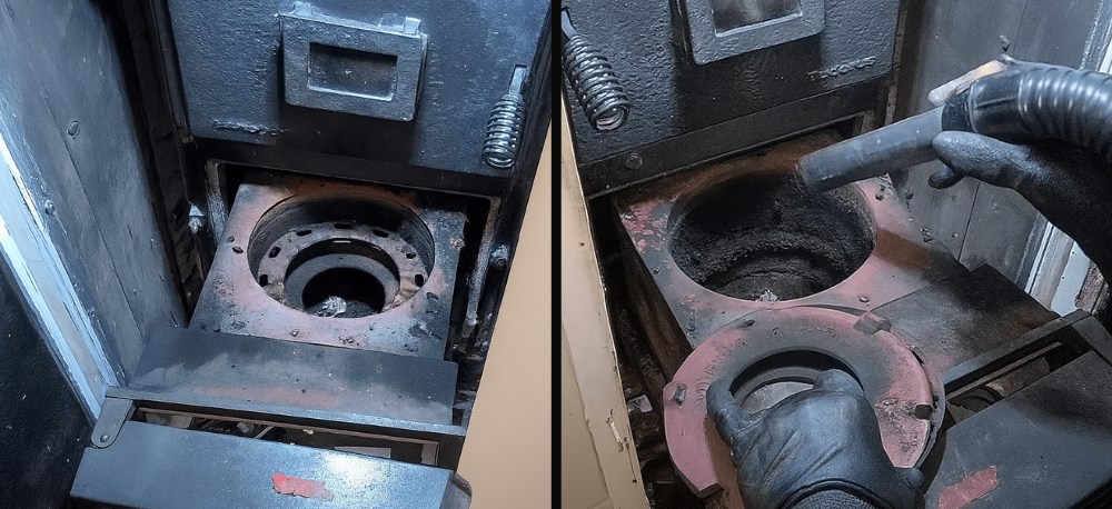 Ölofen reinigen mit einem Aschesauger