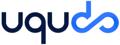 Stylized text logo reading 'uqudo' with the last two letters connected in a blue infinity loop design.