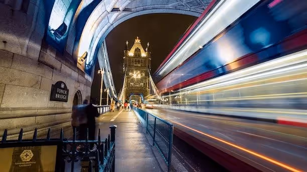 Picture of London Bridge from inside a tunnel.