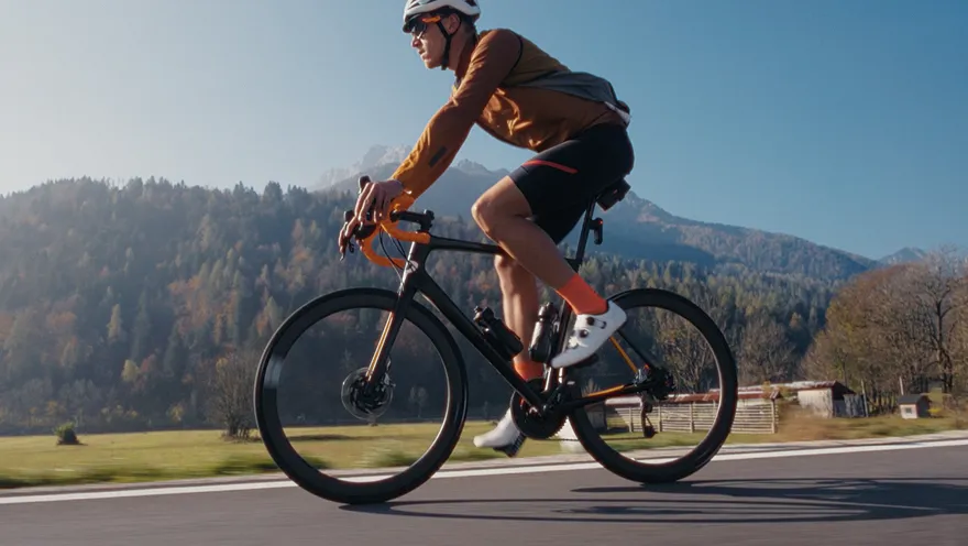 A man riding a bike down a street