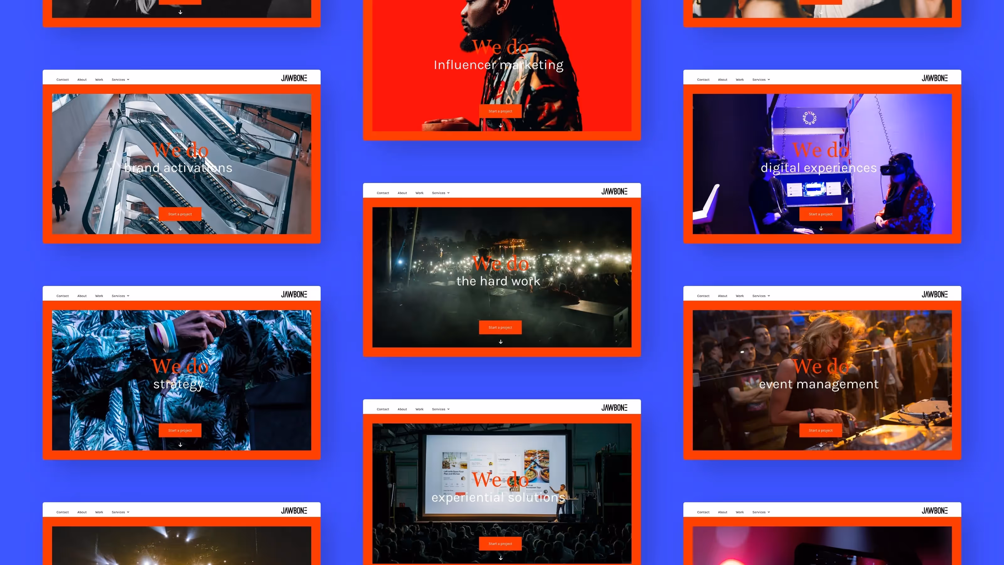A grid of images showing the different slides of the landing screen background.