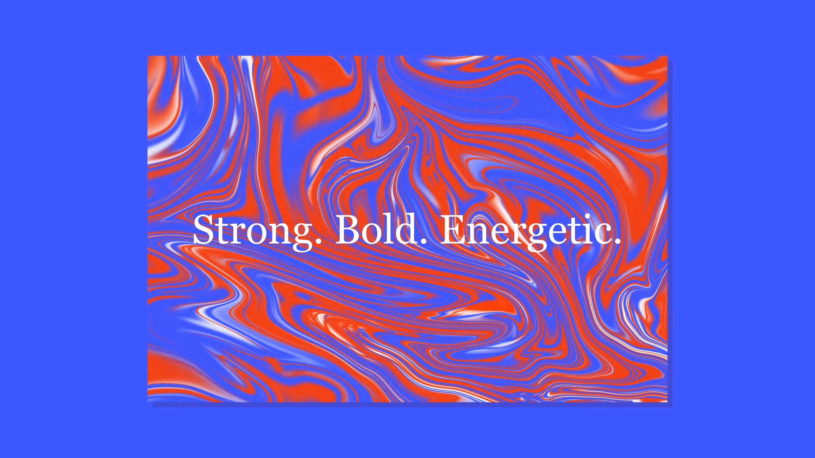 A colour block or a red and blue swirl, the new brand colours for Jawbone agency, with the text "Strong. Bold. Energetic."