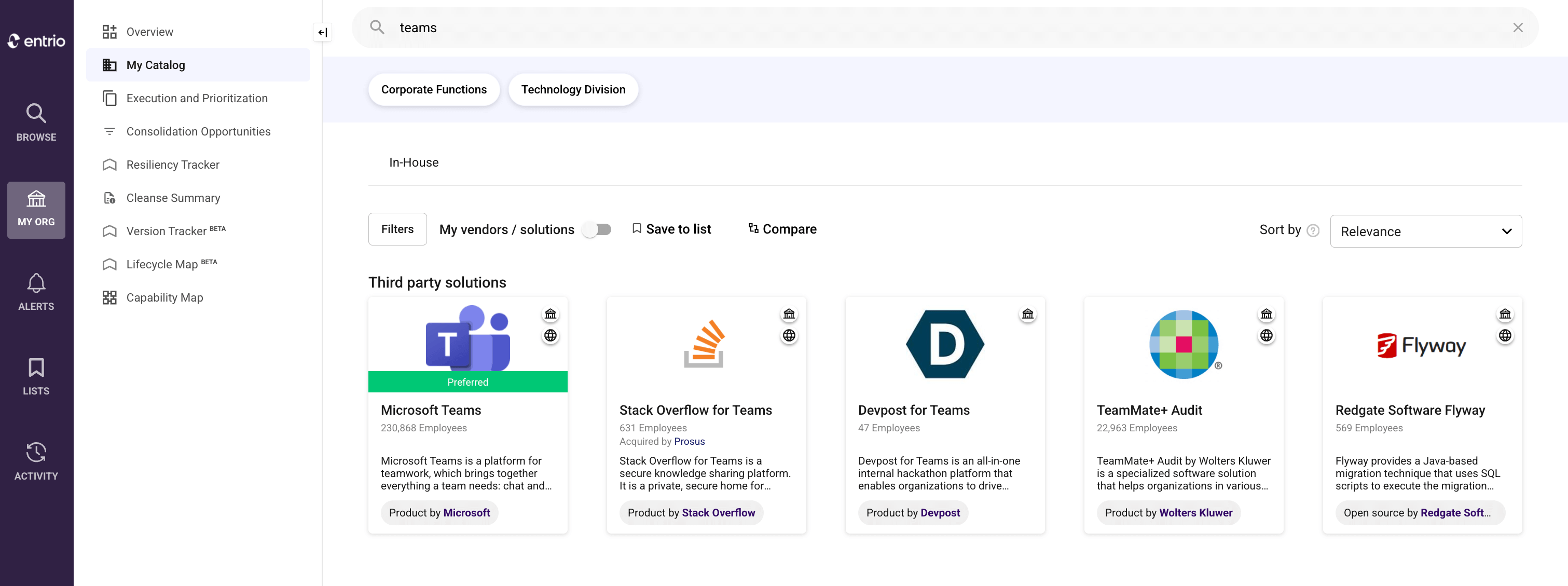 Entrio's search bar within My Catalog. 