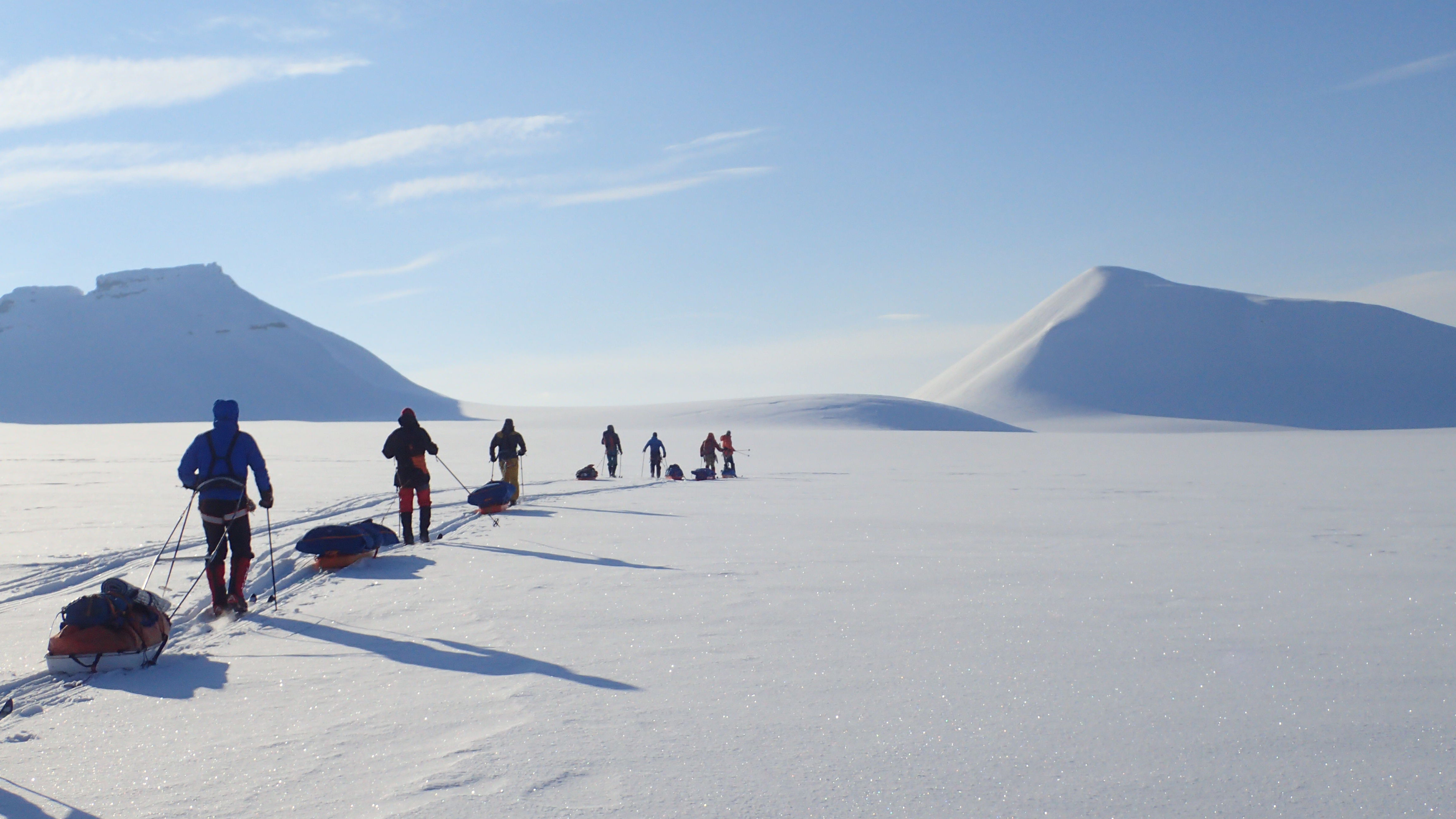 Nordic ski expedition camp in the Arctic winter