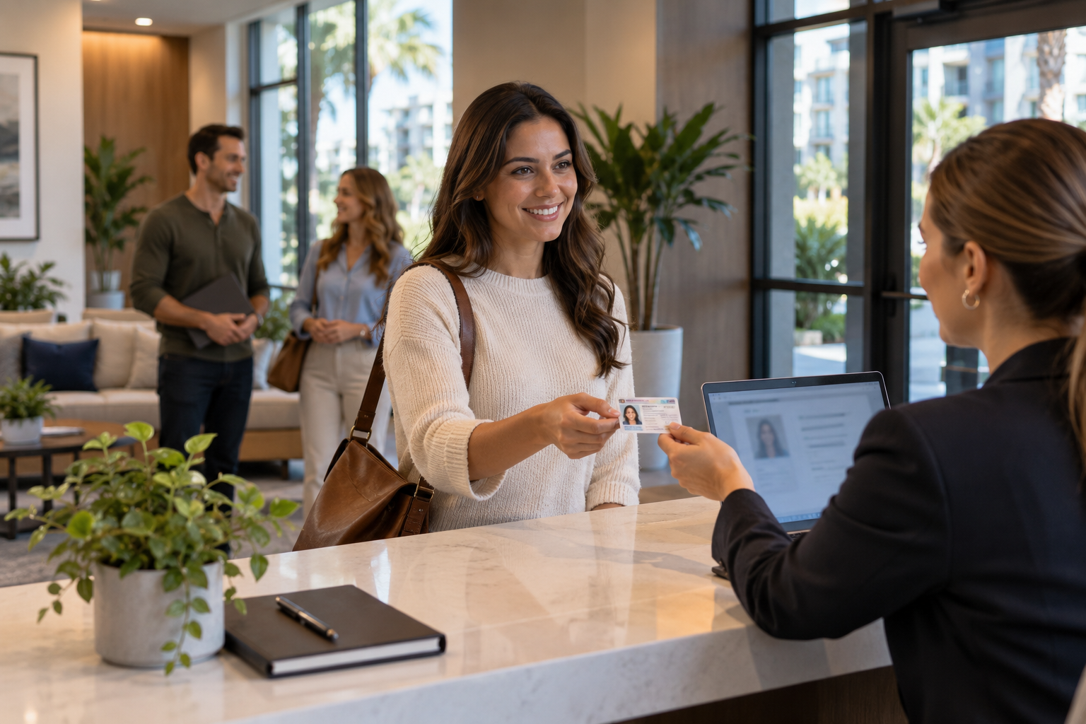 Applicant completing identity verification with a property manager as part of a secure HOA and condo resident onboarding process.