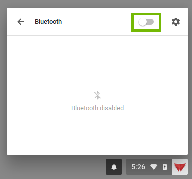 Chrome Bluetooth settings with the on off switch highlighted