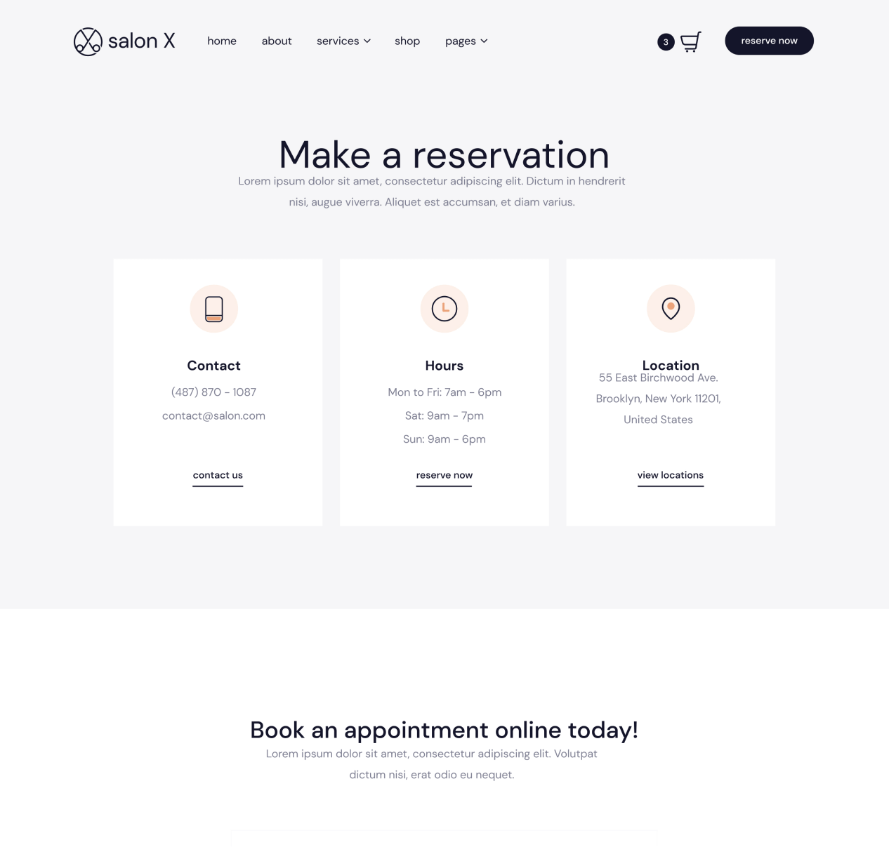 Salon X - Reservation page - Salon Webflow Template