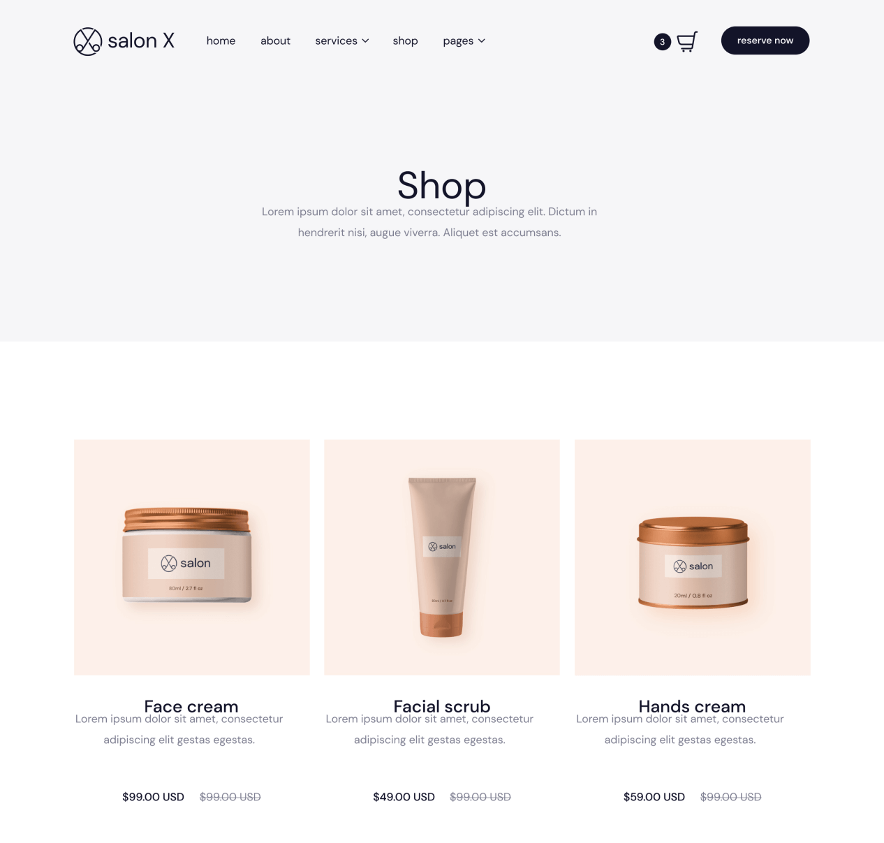 Salon X - Shop page - Salon Webflow Template