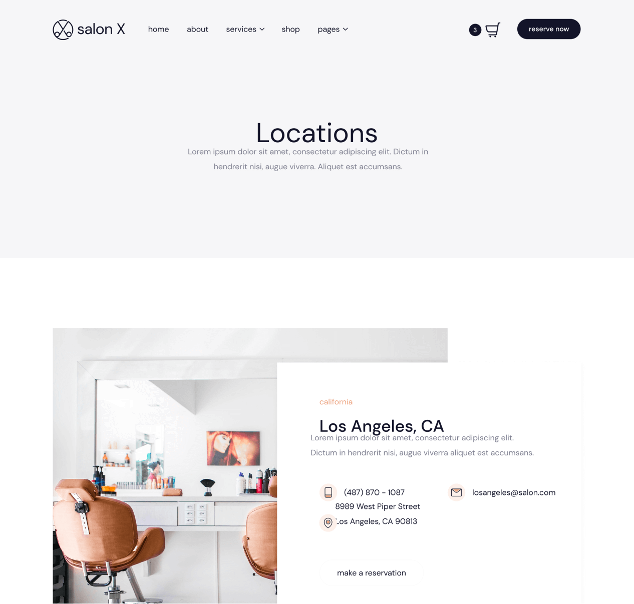 Salon X - Locations page - Salon Webflow Template
