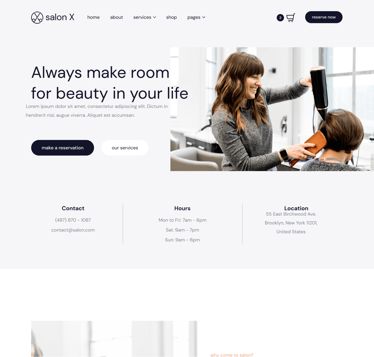 Salon X - Home page - Salon Webflow Template