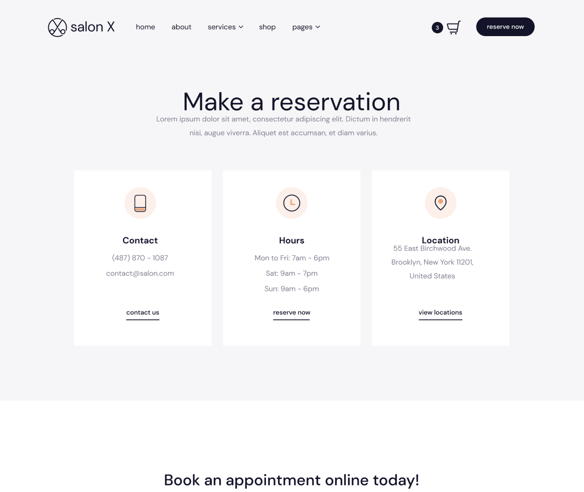 Salon X - Reservation page - Salon Webflow Template