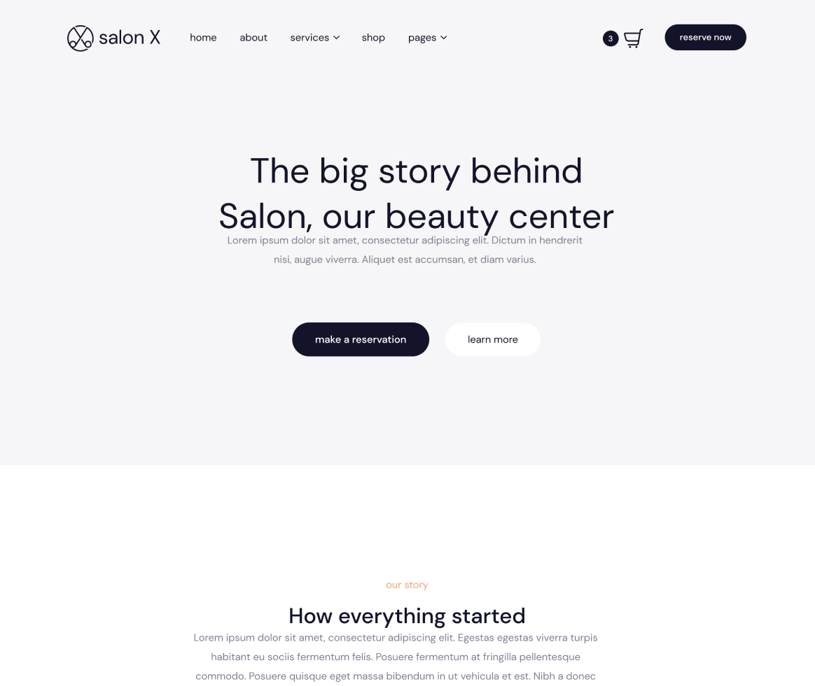 Salon X - About page - Salon Webflow Template