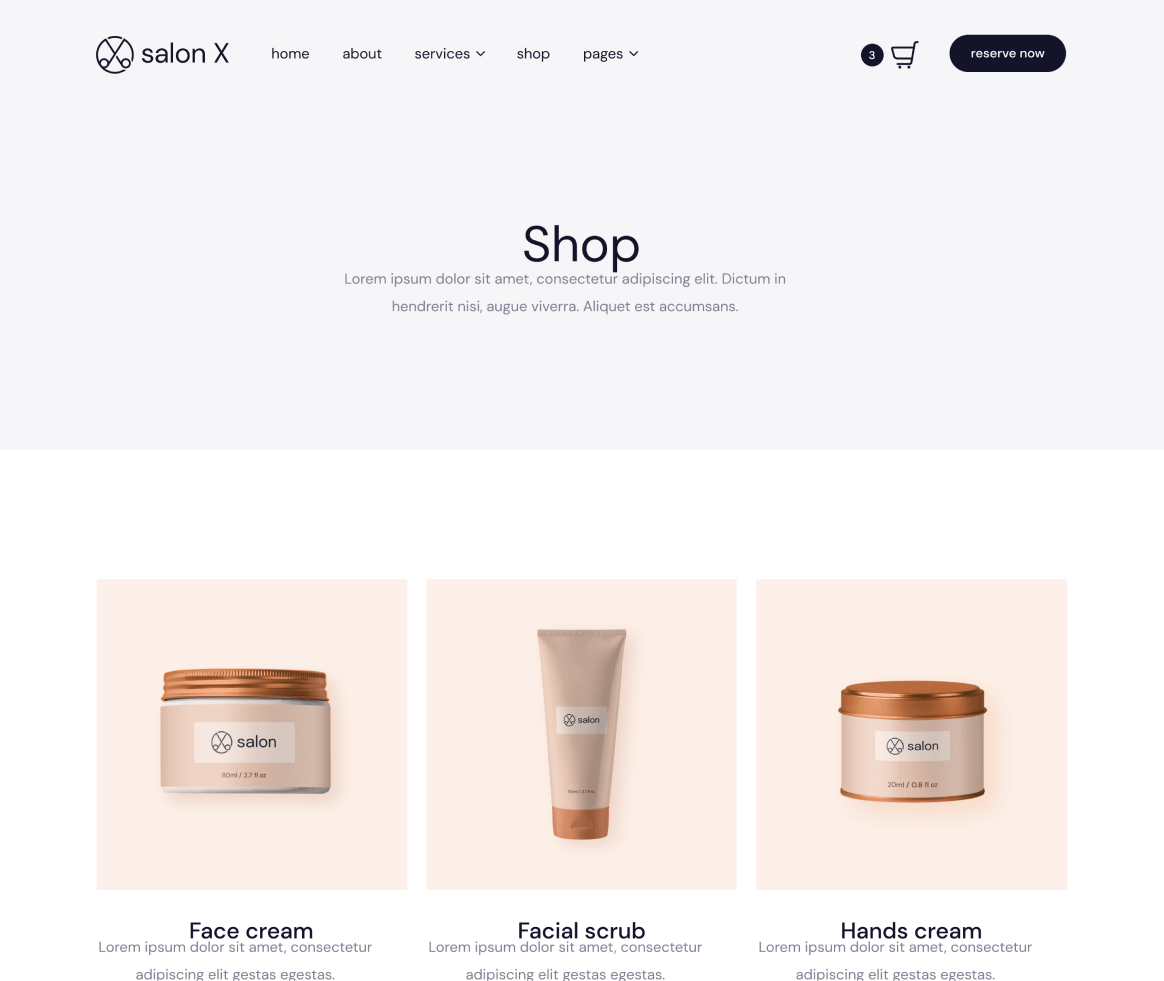 Salon X - Shop page - Salon Webflow Template