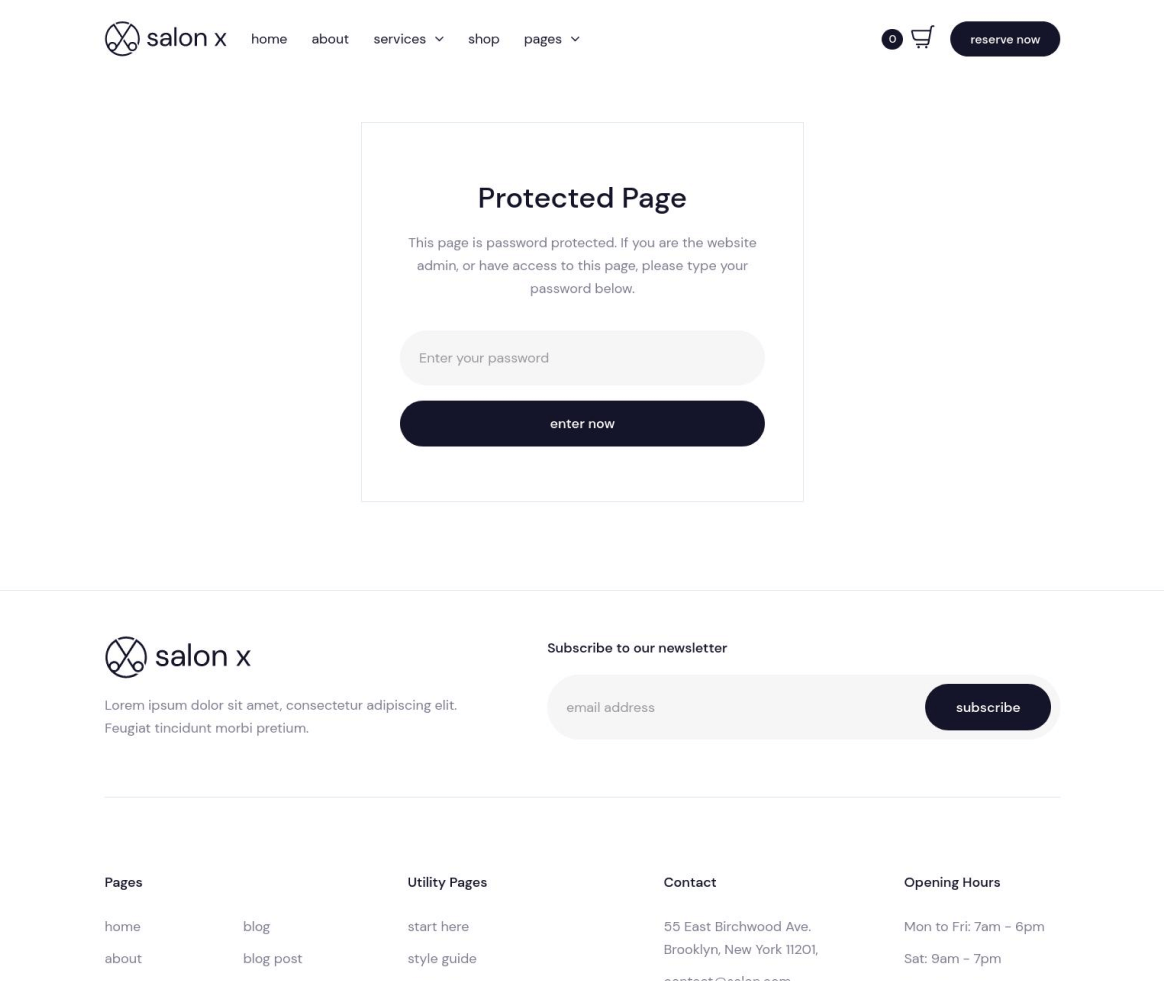 Salon X - Password Protected page - Salon Webflow Template