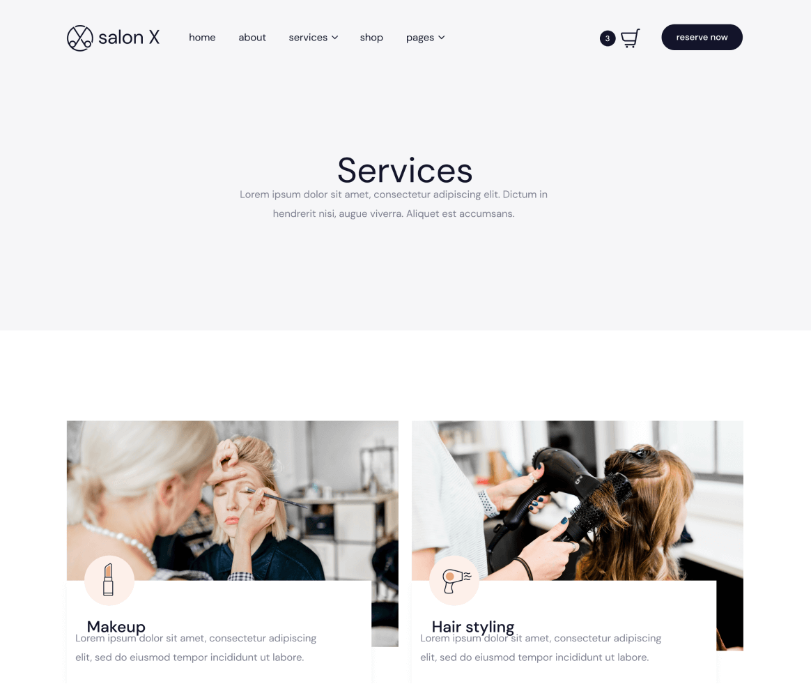 Salon X - Services page - Salon Webflow Template