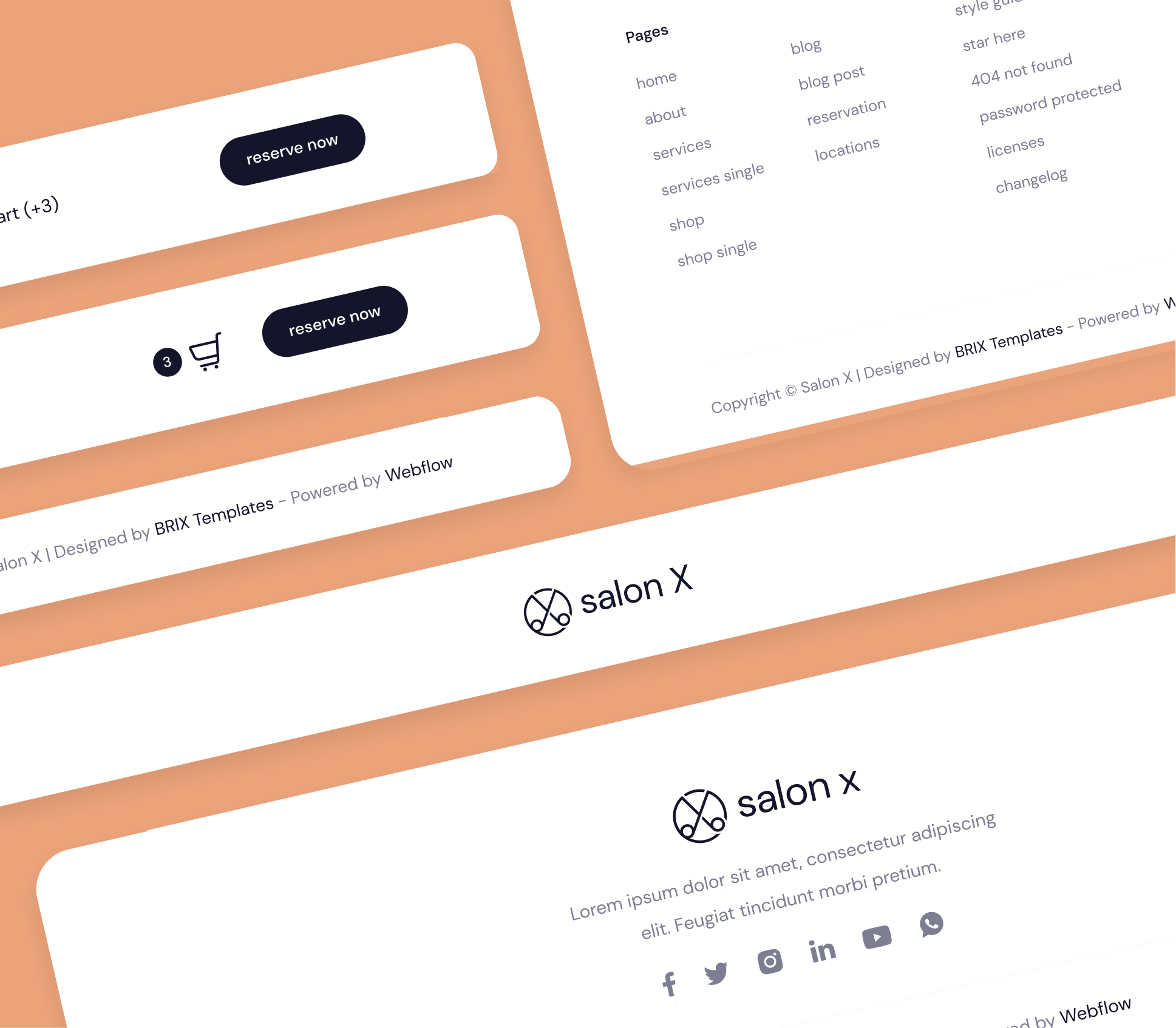 Salon X - 3 Headers and Footers - Salon Webflow Template