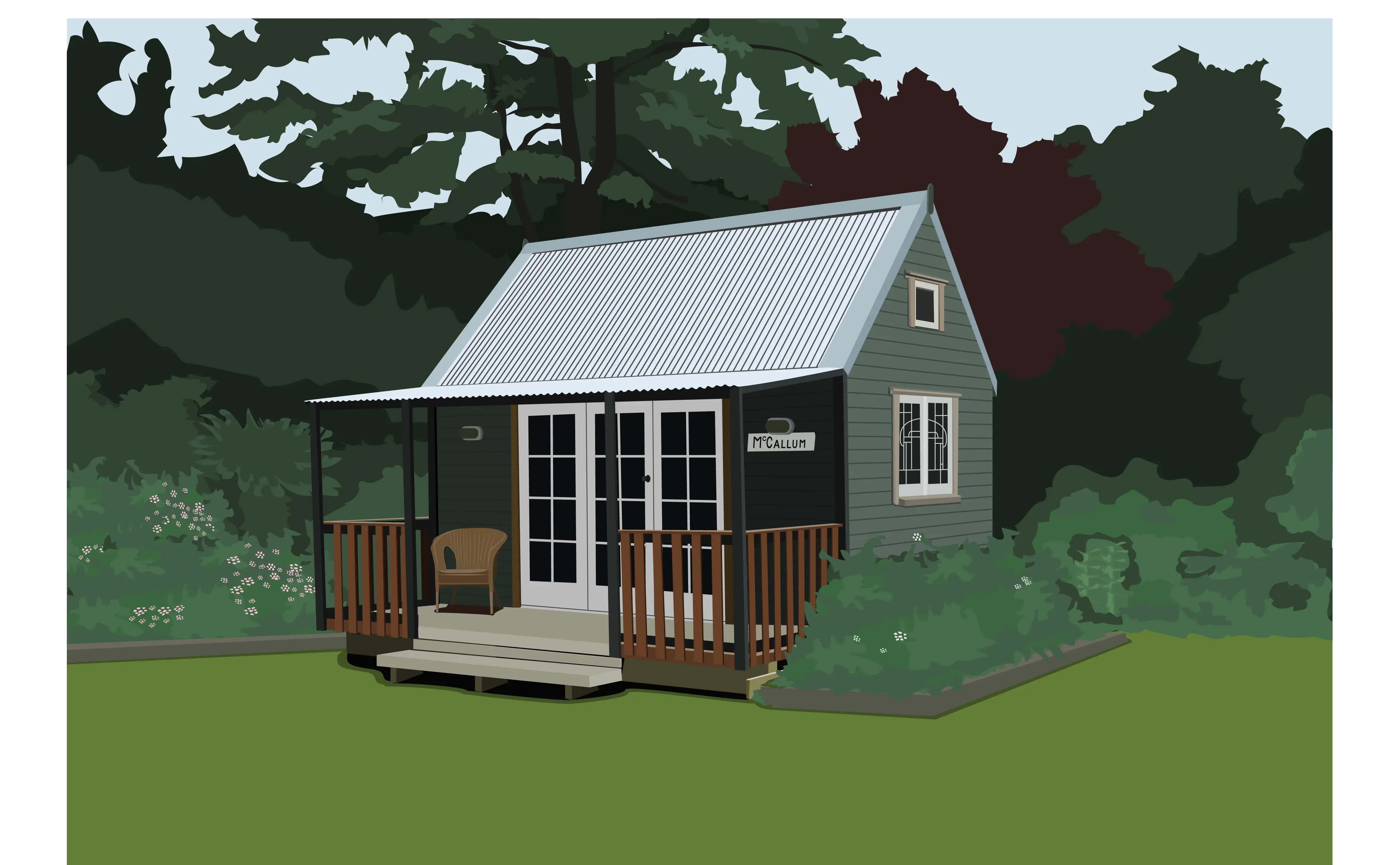 Detailed illustration of a modern tiny home, showcasing architectural features and compact design aesthetics.